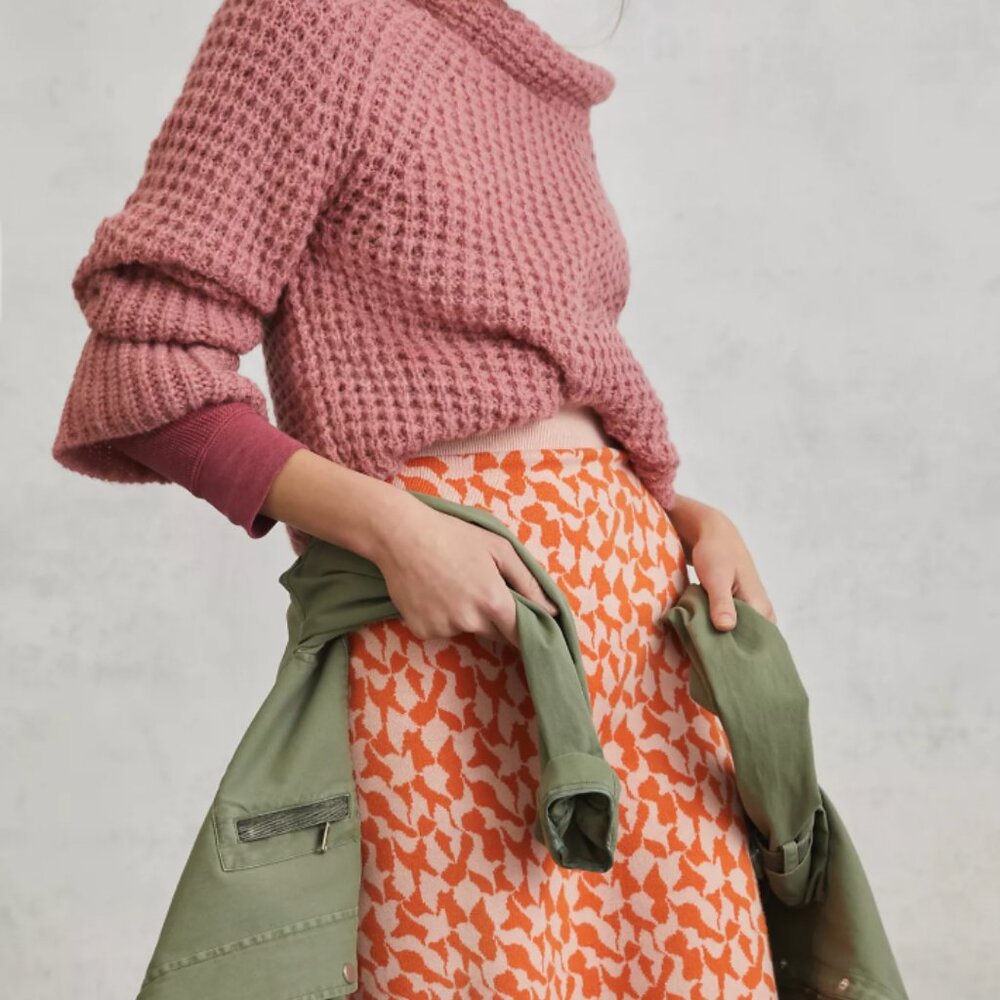 Maeve Orange and White Midi Skirt